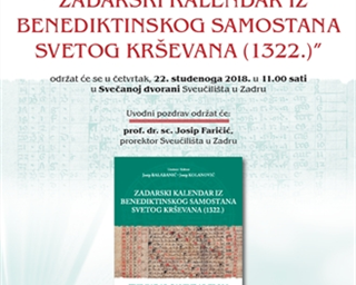 Poziv na predstavljanje knjige „Zadarski kalendar iz benediktinskog samostana svetog Krševana (1322.)"